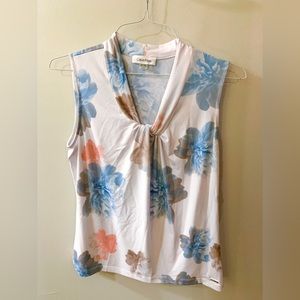 Calvin Klein Pink/Blue Floral Sleeveless Blouse Sz SP